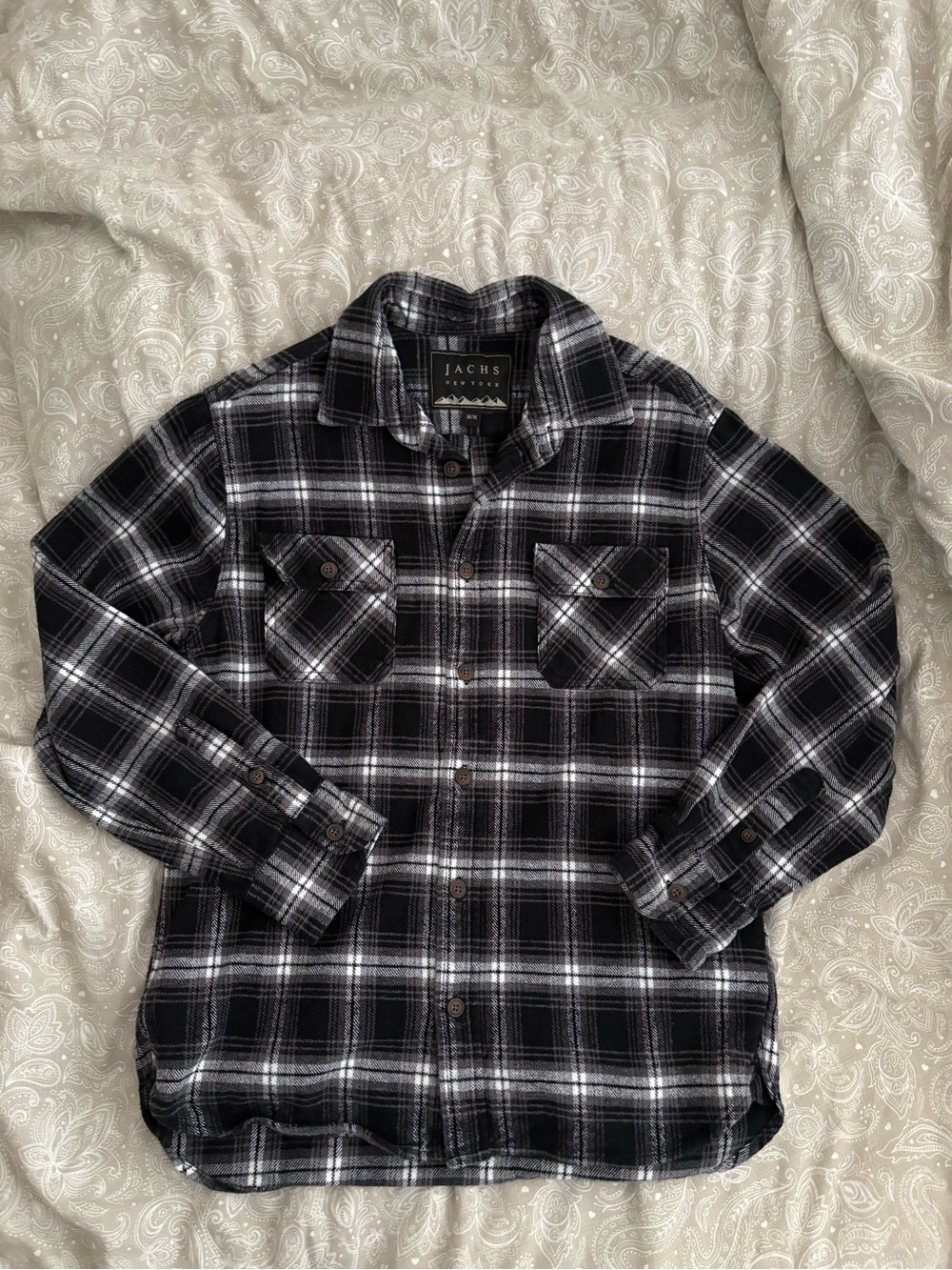 Jachs Black and White Plaid Flannel Shirt